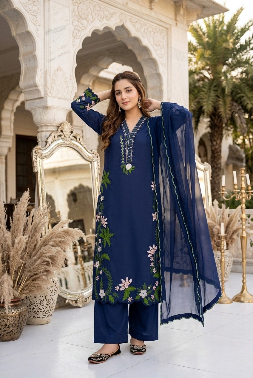 Designer Heavy Faux Georgette Pakistani Suit Set – Embroidered 3 Piece Salwar Suit