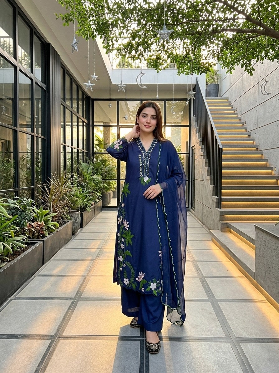 Designer Heavy Faux Georgette Pakistani Suit Set – Embroidered 3 Piece Salwar Suit