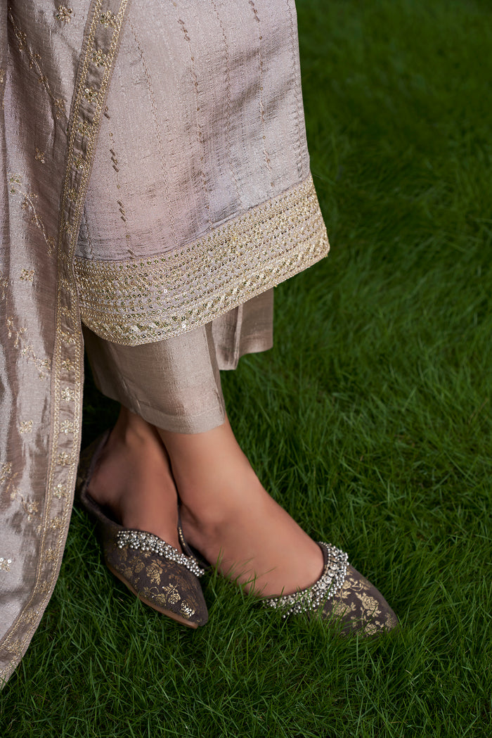 Elegant Beige Embroidered Kurta Pant Dupatta Set for Women