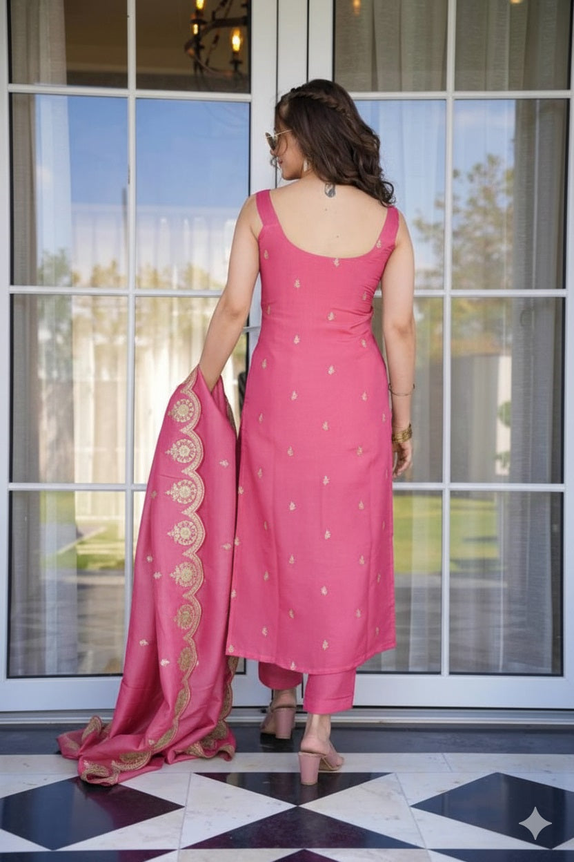 Women’s Embroidered Kurta Pant Dupatta Set | Elegant 3 Piece Ethnic Suit