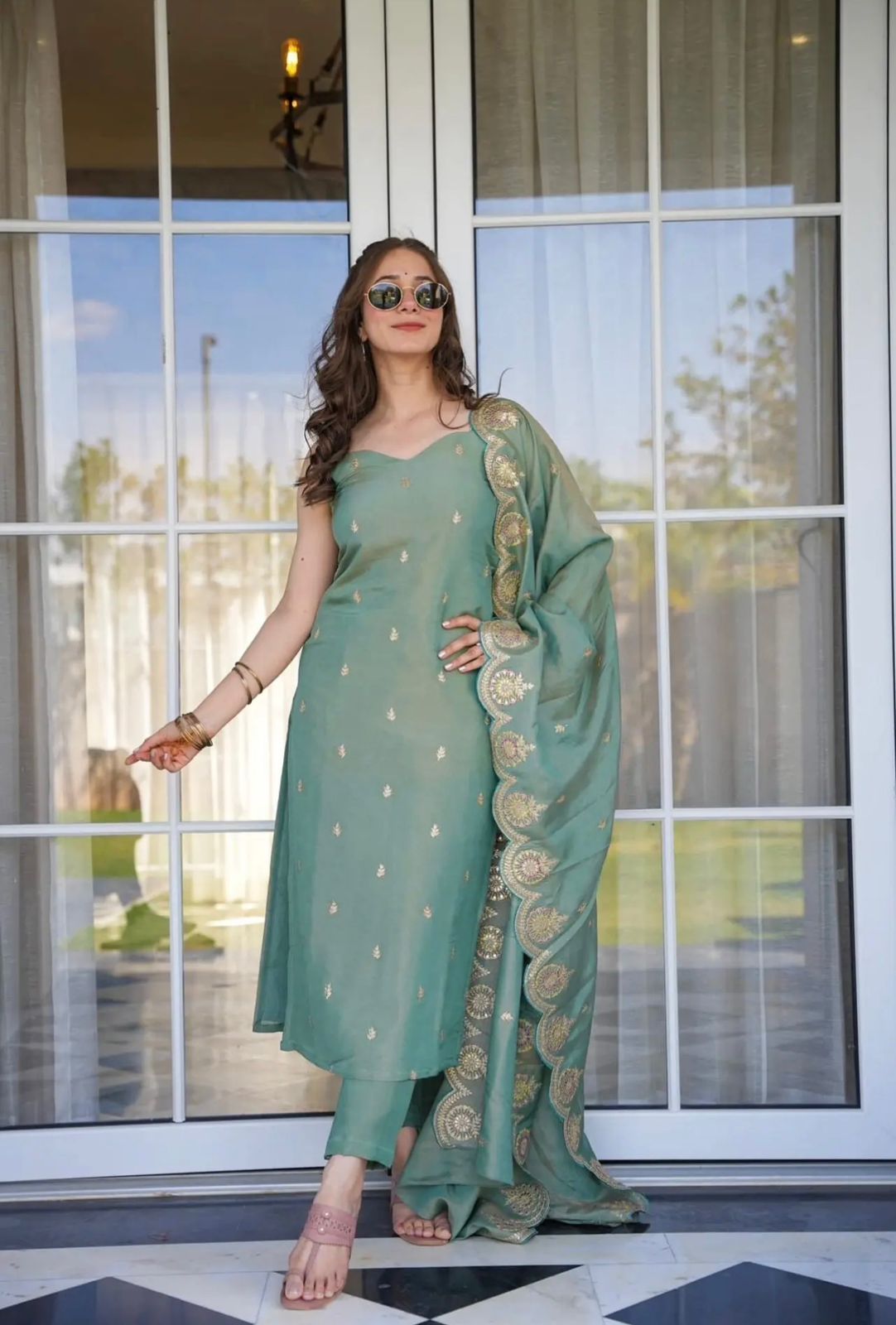 Women’s Embroidered Kurta Pant Dupatta Set | Elegant 3 Piece Ethnic Suit