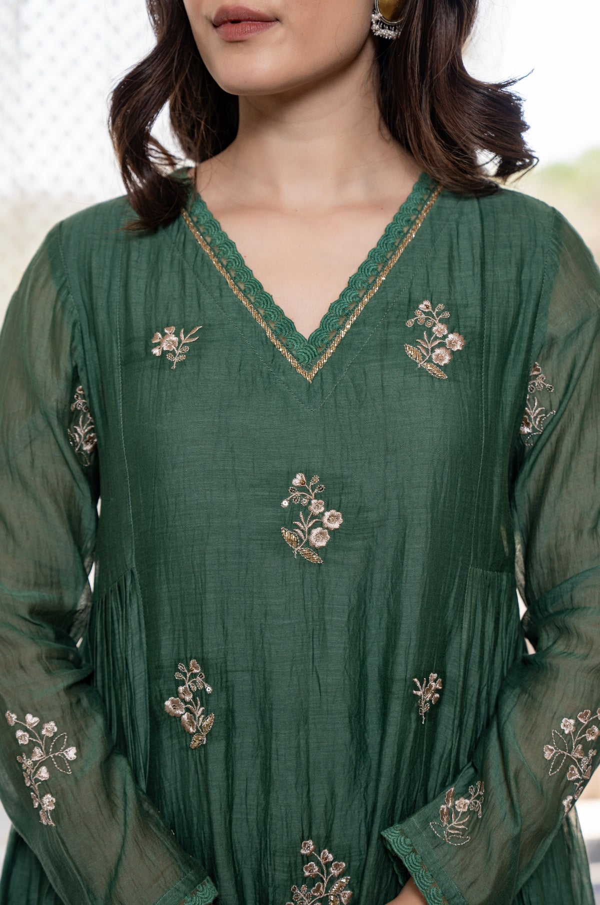 Women’s Dark Green Embroidered Anarkali Kurta Pant Set with Dupatta | MV-646-GRN