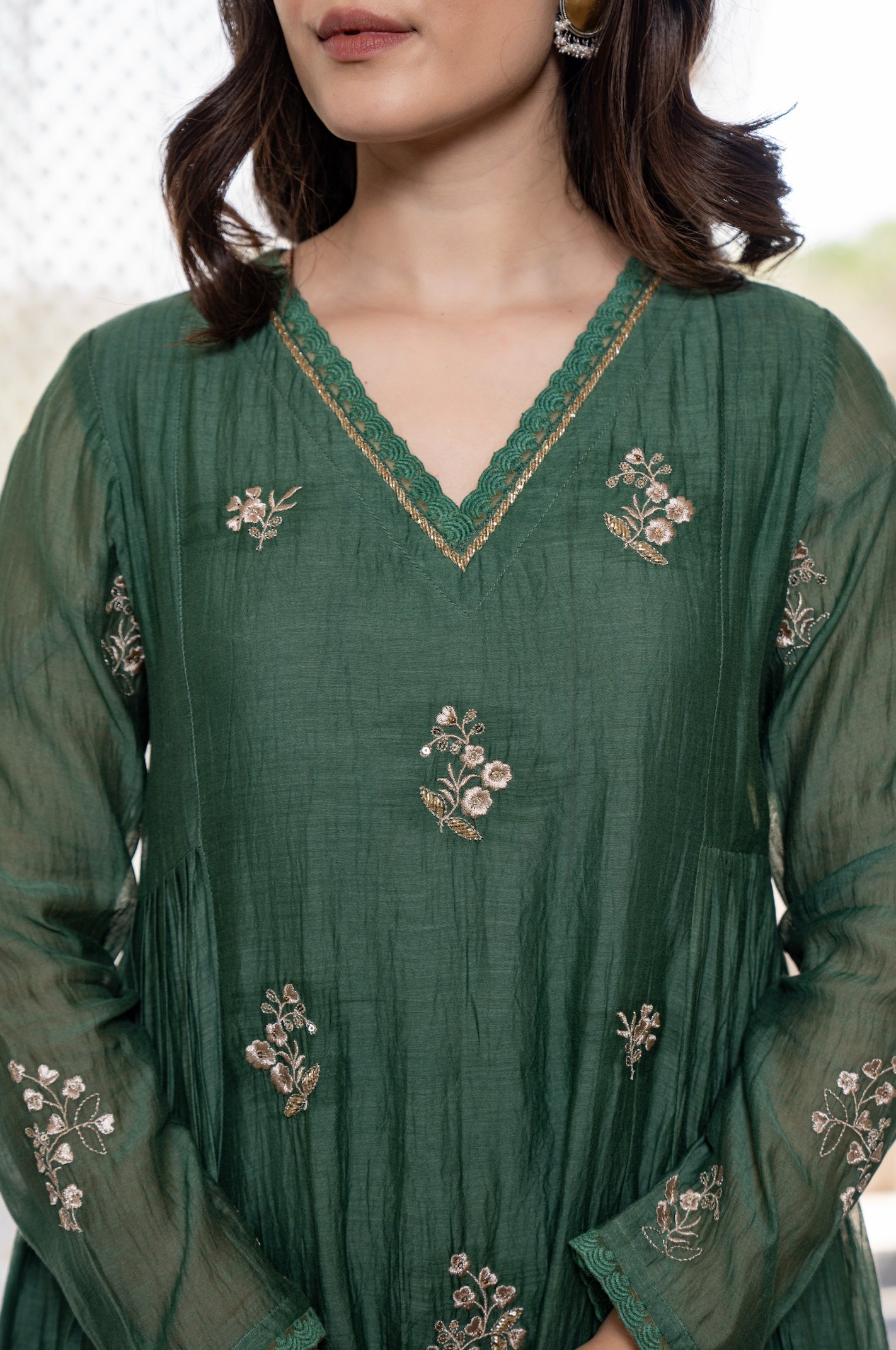 Women’s Dark Green Embroidered Anarkali Kurta Pant Set with Dupatta | MV-646-GRN