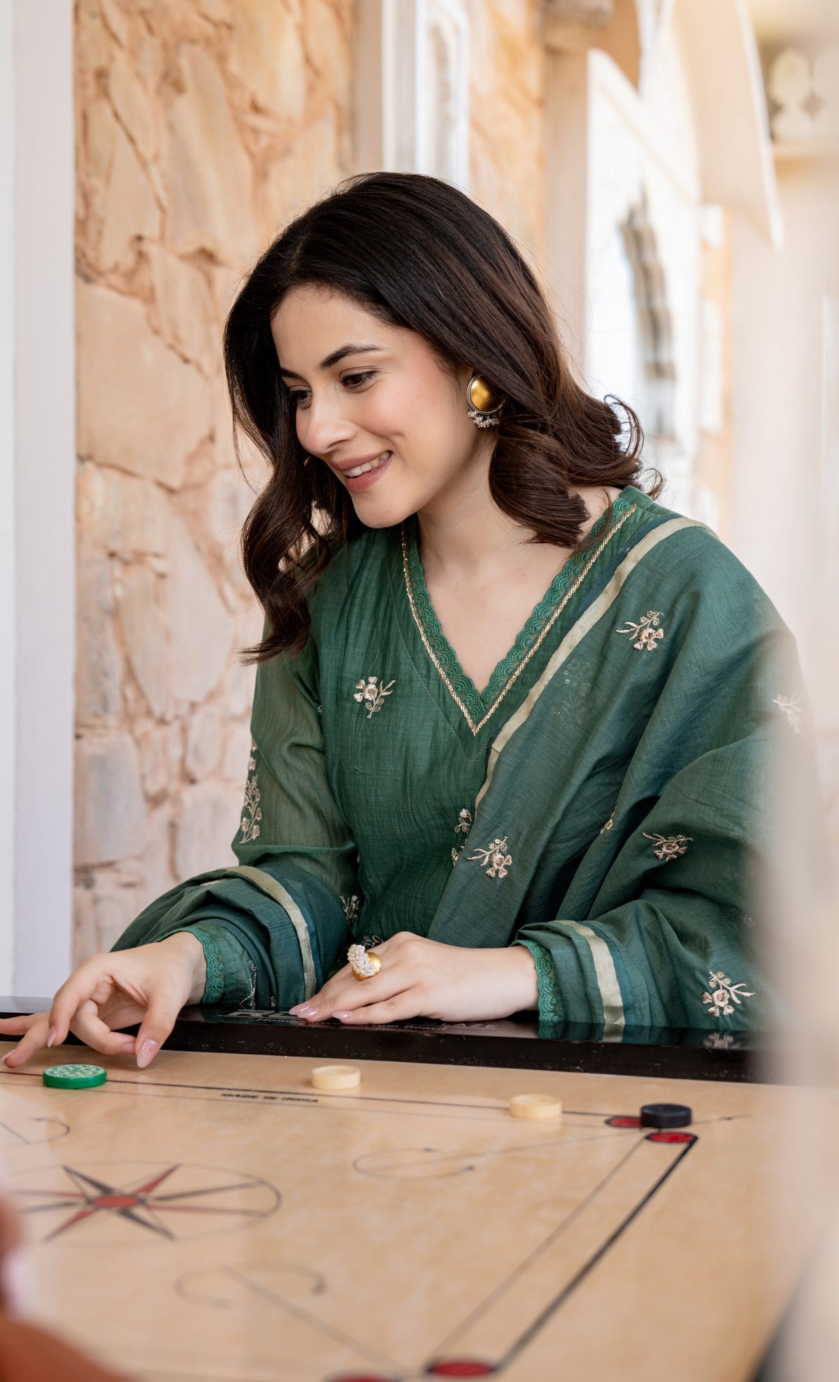 Women’s Dark Green Embroidered Anarkali Kurta Pant Set with Dupatta | MV-646-GRN