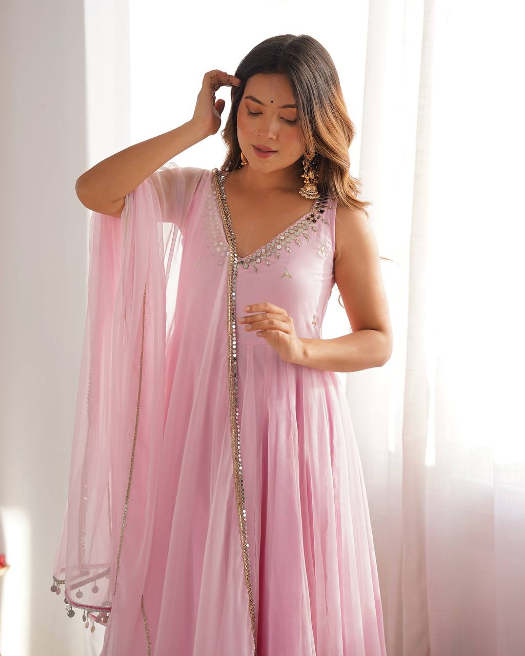 Pink Embroidered Anarkali Gown with Dupatta | Elegant Festive Wear