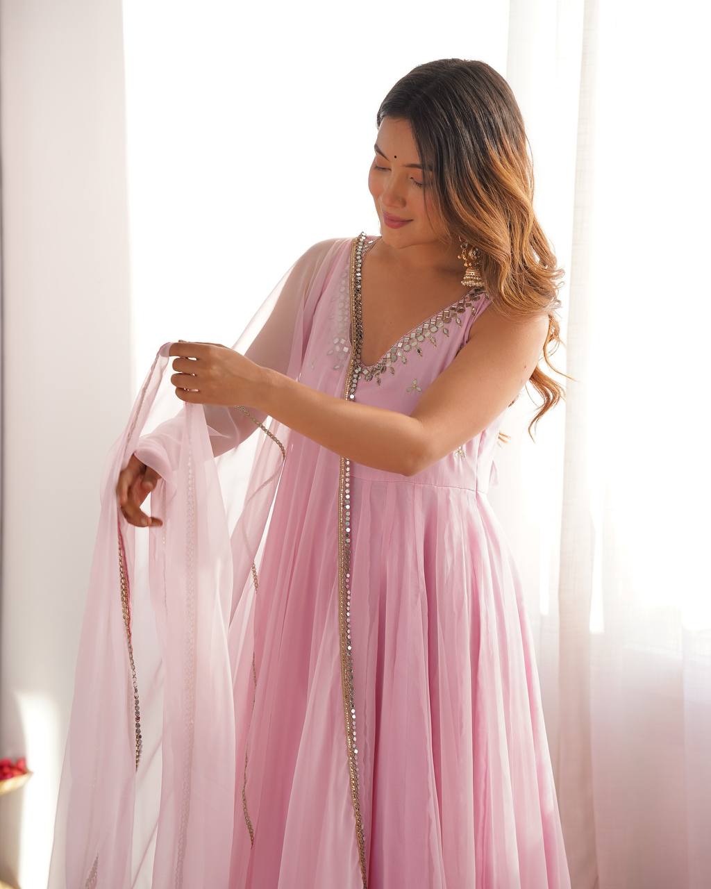 Pink Embroidered Anarkali Gown with Dupatta | Elegant Festive Wear