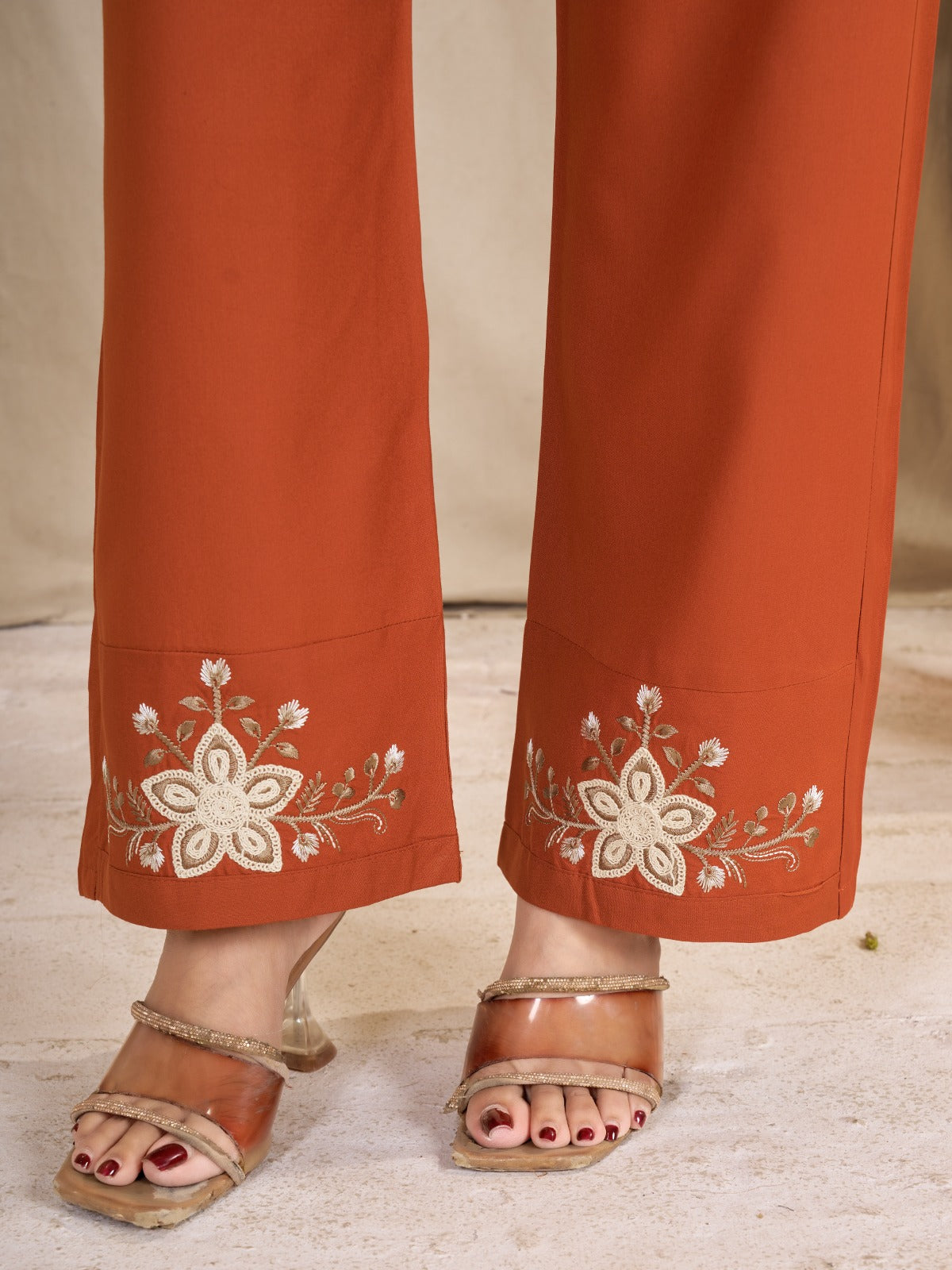 Floral Embroidered V-Neck Kurta Pant Co-Ord Set for Women