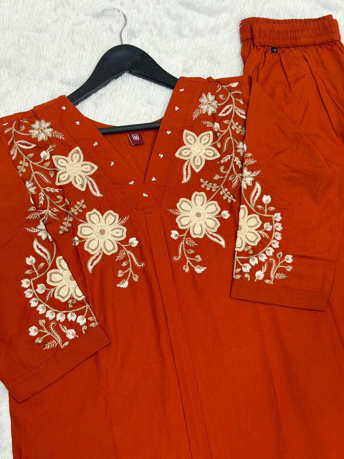 Floral Embroidered V-Neck Kurta Pant Co-Ord Set for Women