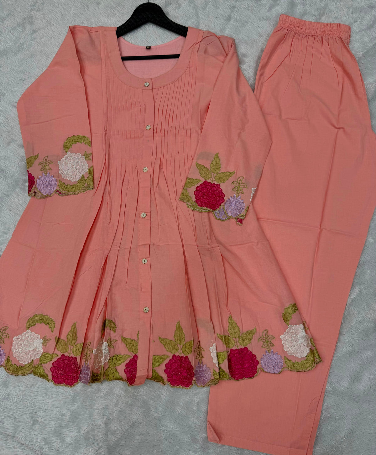 Premium Pink Floral Embroidered Kurta Palazzo Set for Women