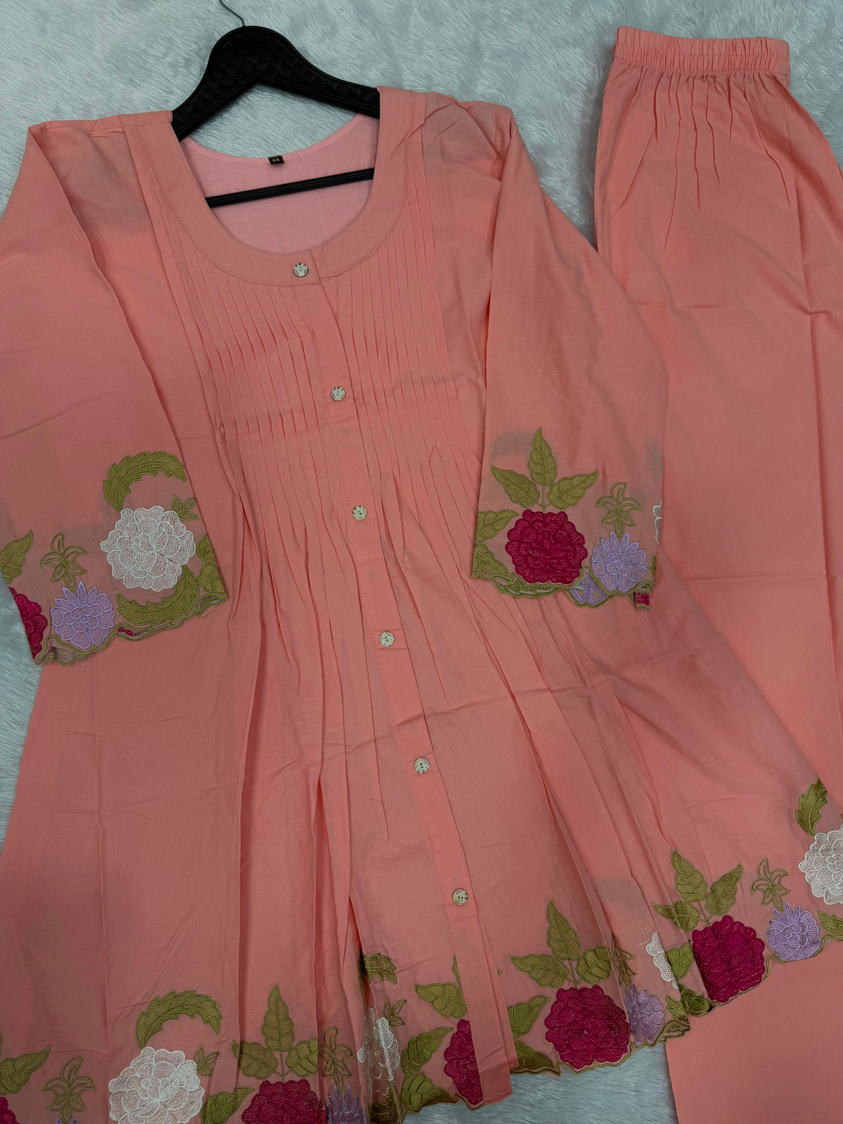 Premium Pink Floral Embroidered Kurta Palazzo Set for Women
