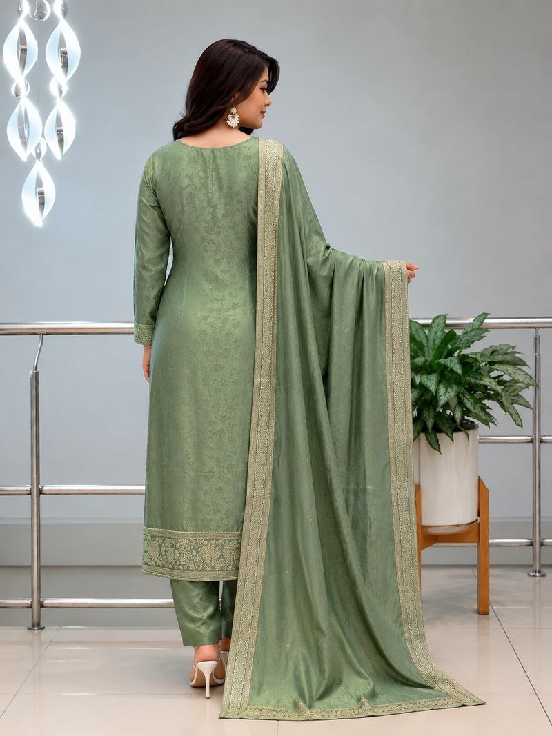 Designer Green Embroidered Silk Suit Set with Dupatta | 3 Piece Ethnic Wear