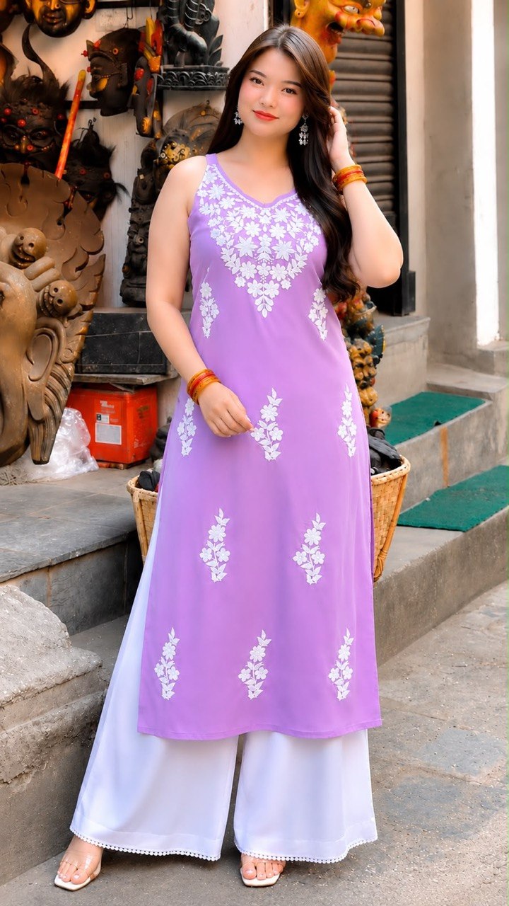 Embroidered Sleeveless Kurta with Palazzo Pants Set | Floral Ethnic Wear Set