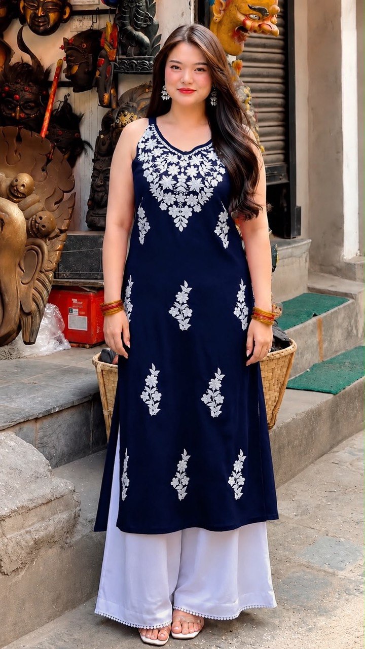 Embroidered Sleeveless Kurta with Palazzo Pants Set | Floral Ethnic Wear Set