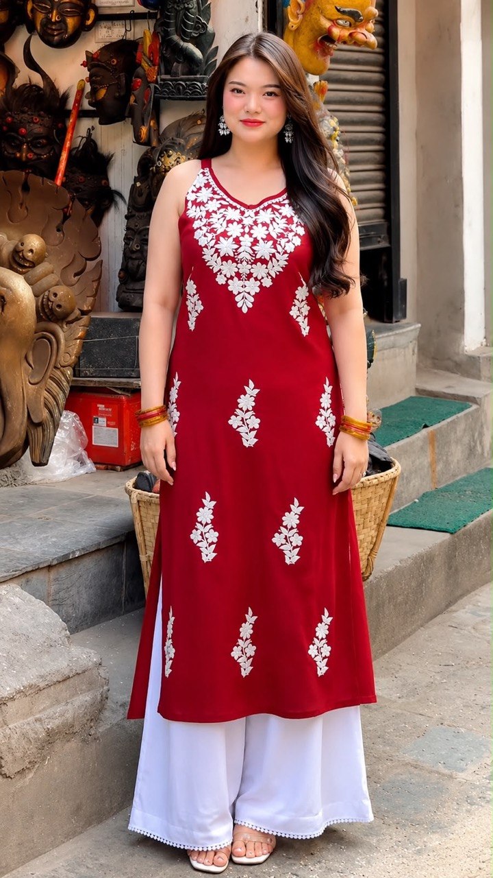 Embroidered Sleeveless Kurta with Palazzo Pants Set | Floral Ethnic Wear Set