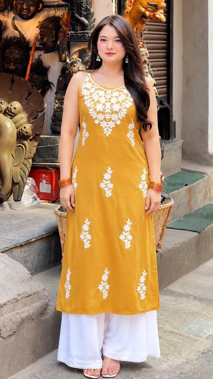 Embroidered Sleeveless Kurta with Palazzo Pants Set | Floral Ethnic Wear Set