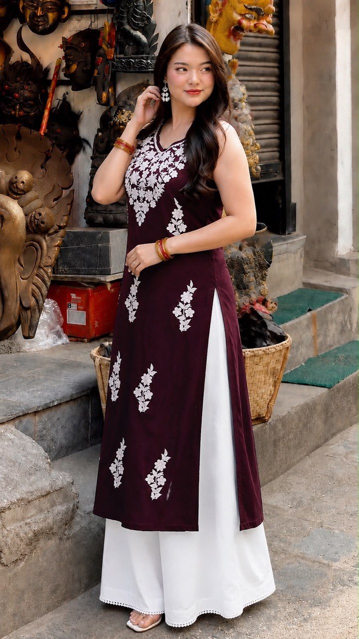 Embroidered Sleeveless Kurta with Palazzo Pants Set | Floral Ethnic Wear Set