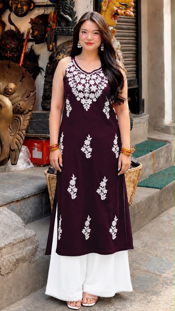 Embroidered Sleeveless Kurta with Palazzo Pants Set | Floral Ethnic Wear Set