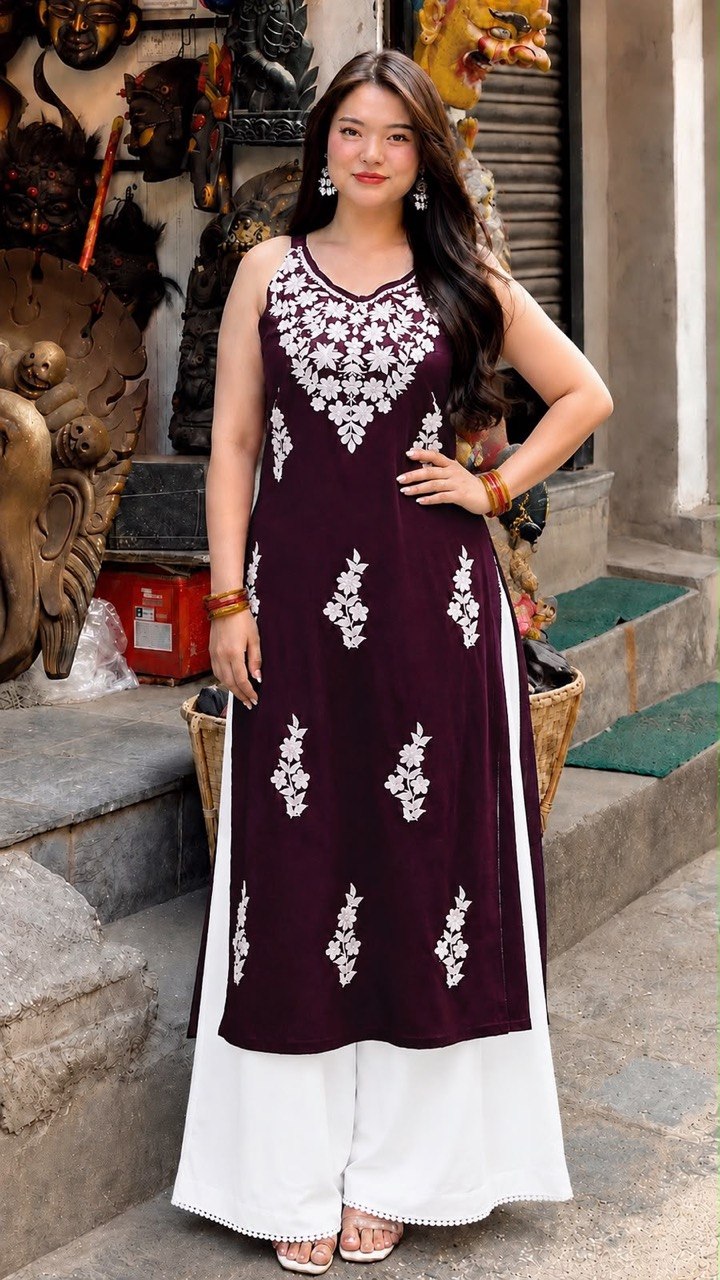Embroidered Sleeveless Kurta with Palazzo Pants Set | Floral Ethnic Wear Set