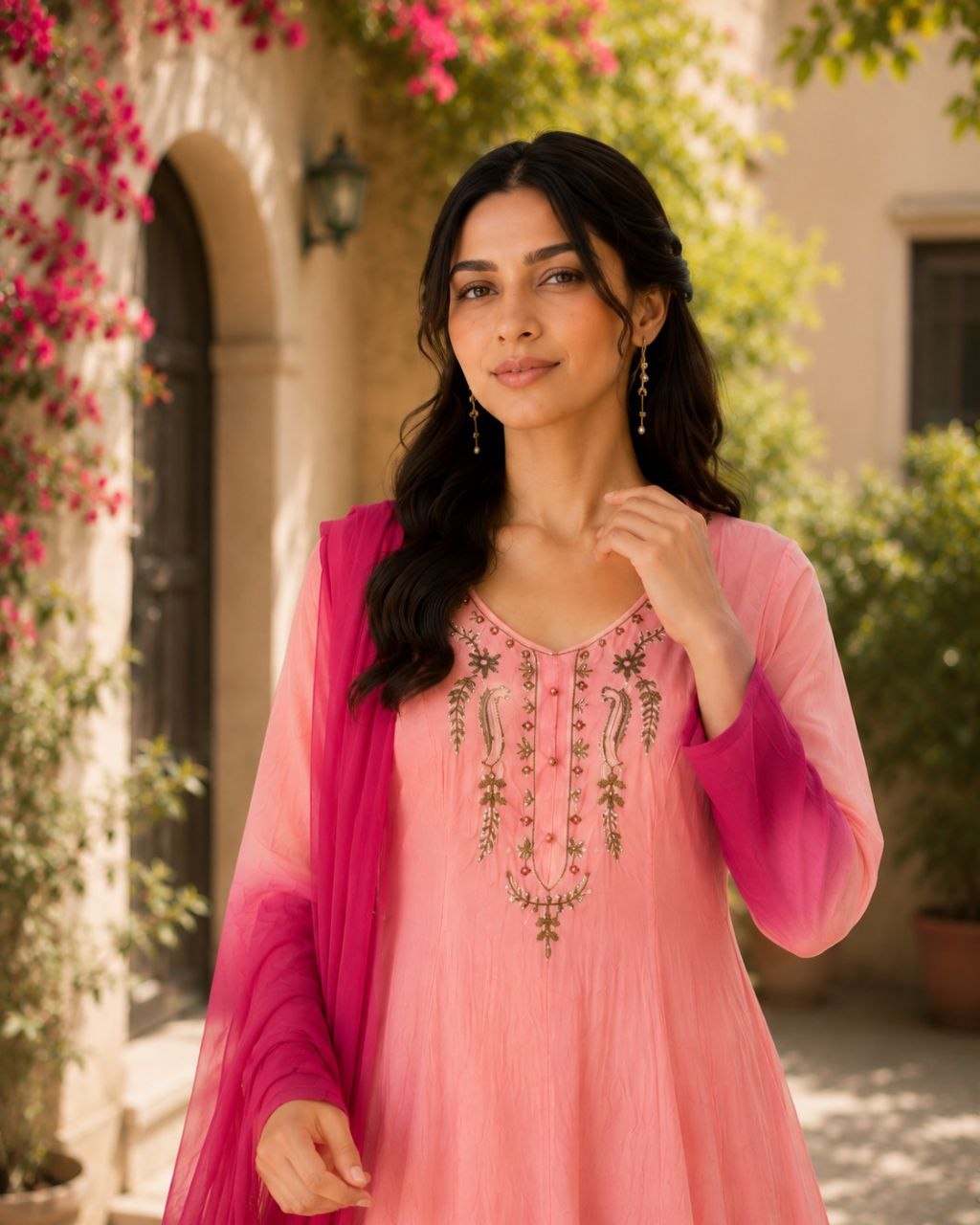 Designer Embroidered Ombre Anarkali Suit Set with Dupatta