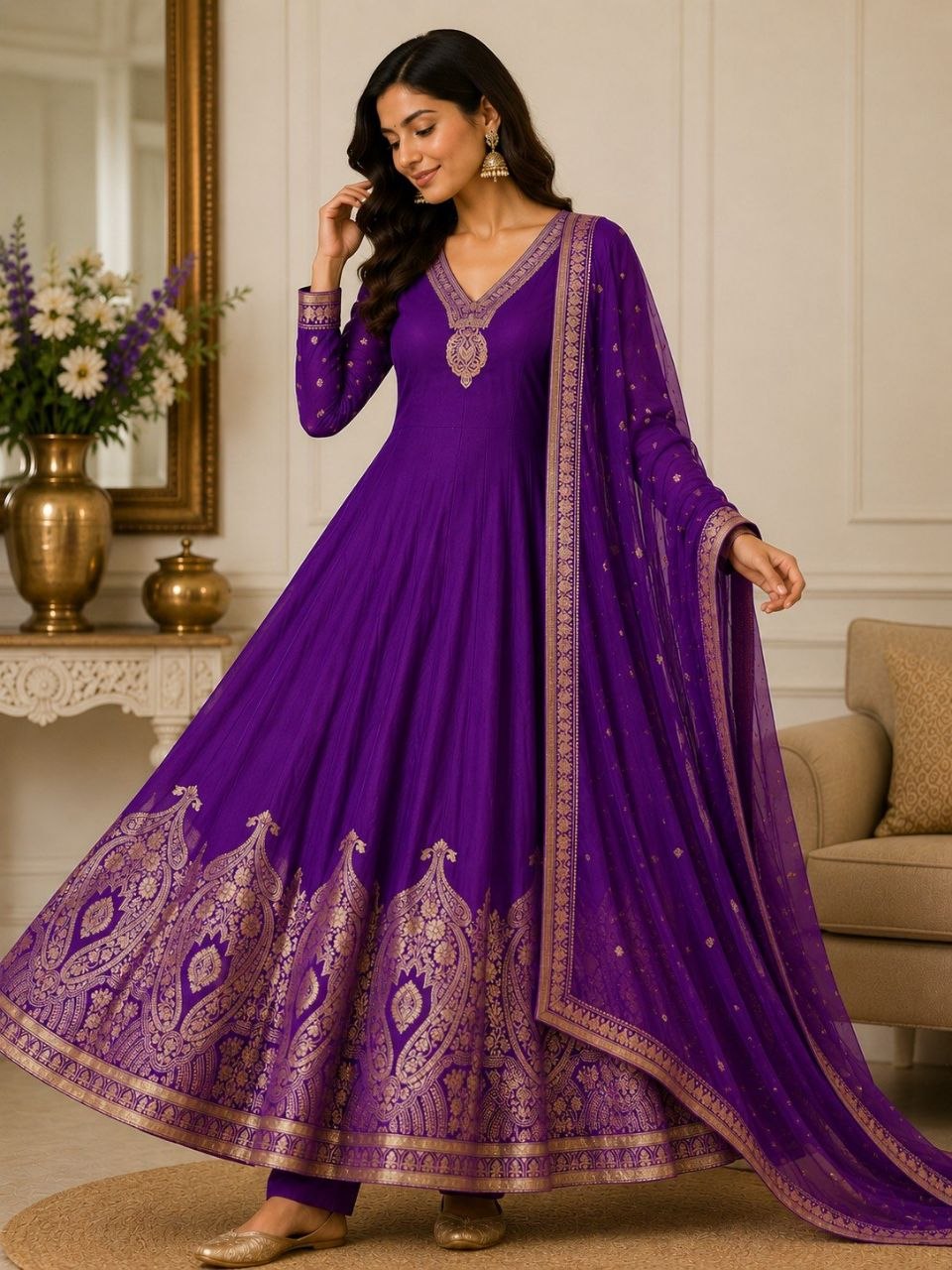 Designer Embroidered Anarkali Suit Set with Dupatta – Festive Ethnic Wear
