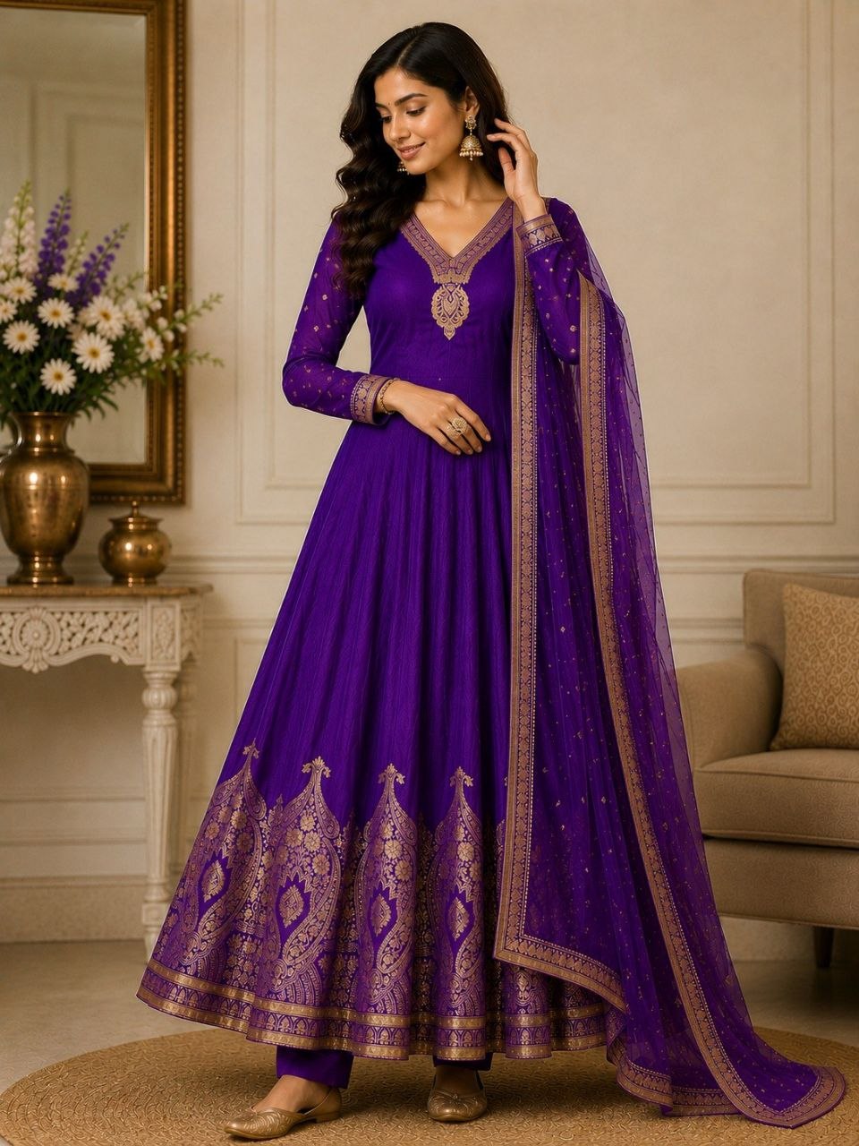 Designer Embroidered Anarkali Suit Set with Dupatta – Festive Ethnic Wear