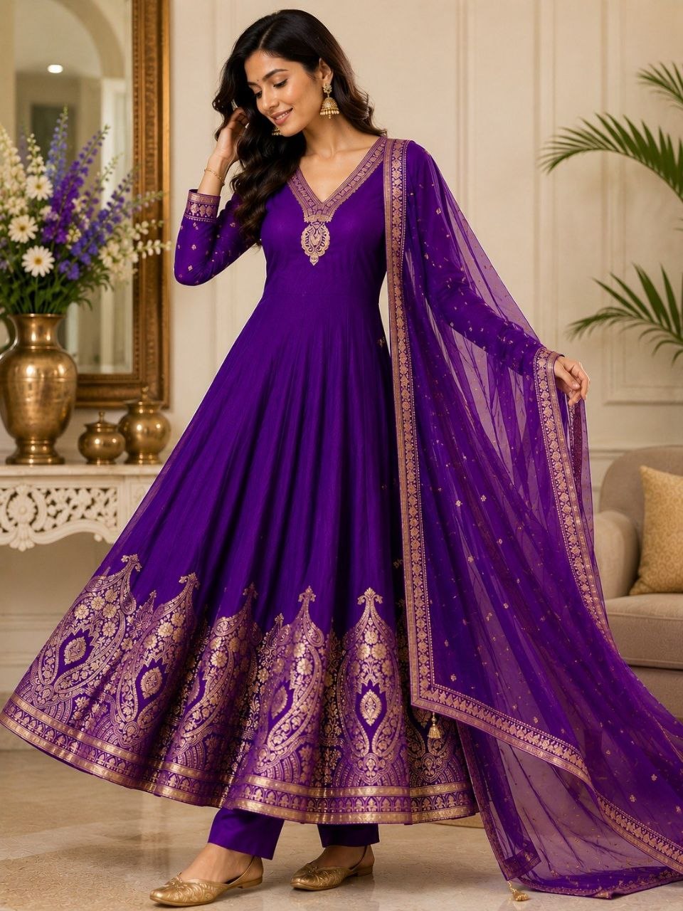 Designer Embroidered Anarkali Suit Set with Dupatta – Festive Ethnic Wear