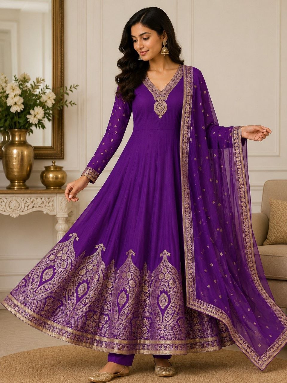 Designer Embroidered Anarkali Suit Set with Dupatta – Festive Ethnic Wear