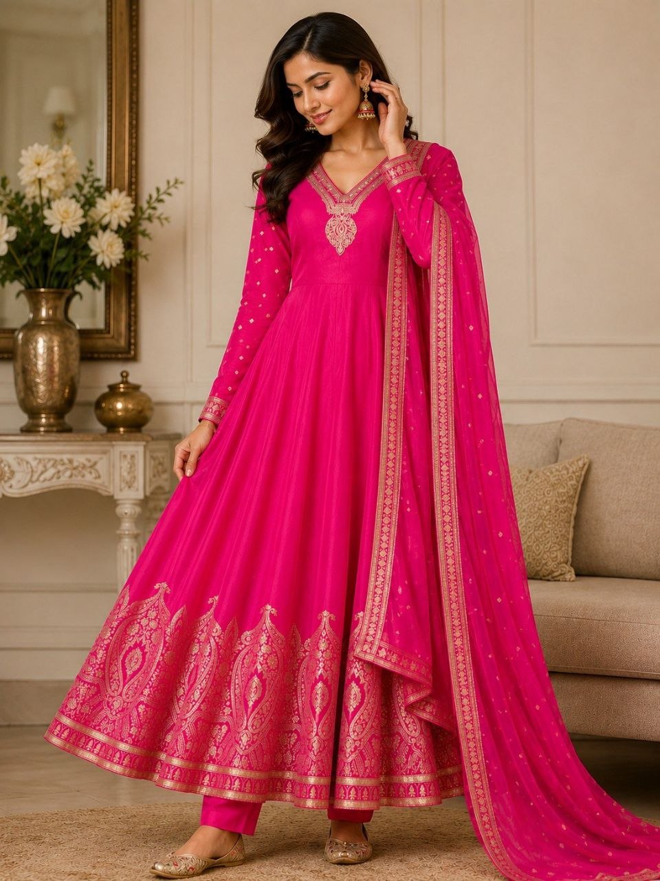 Designer Embroidered Anarkali Suit Set with Dupatta – Festive Ethnic Wear