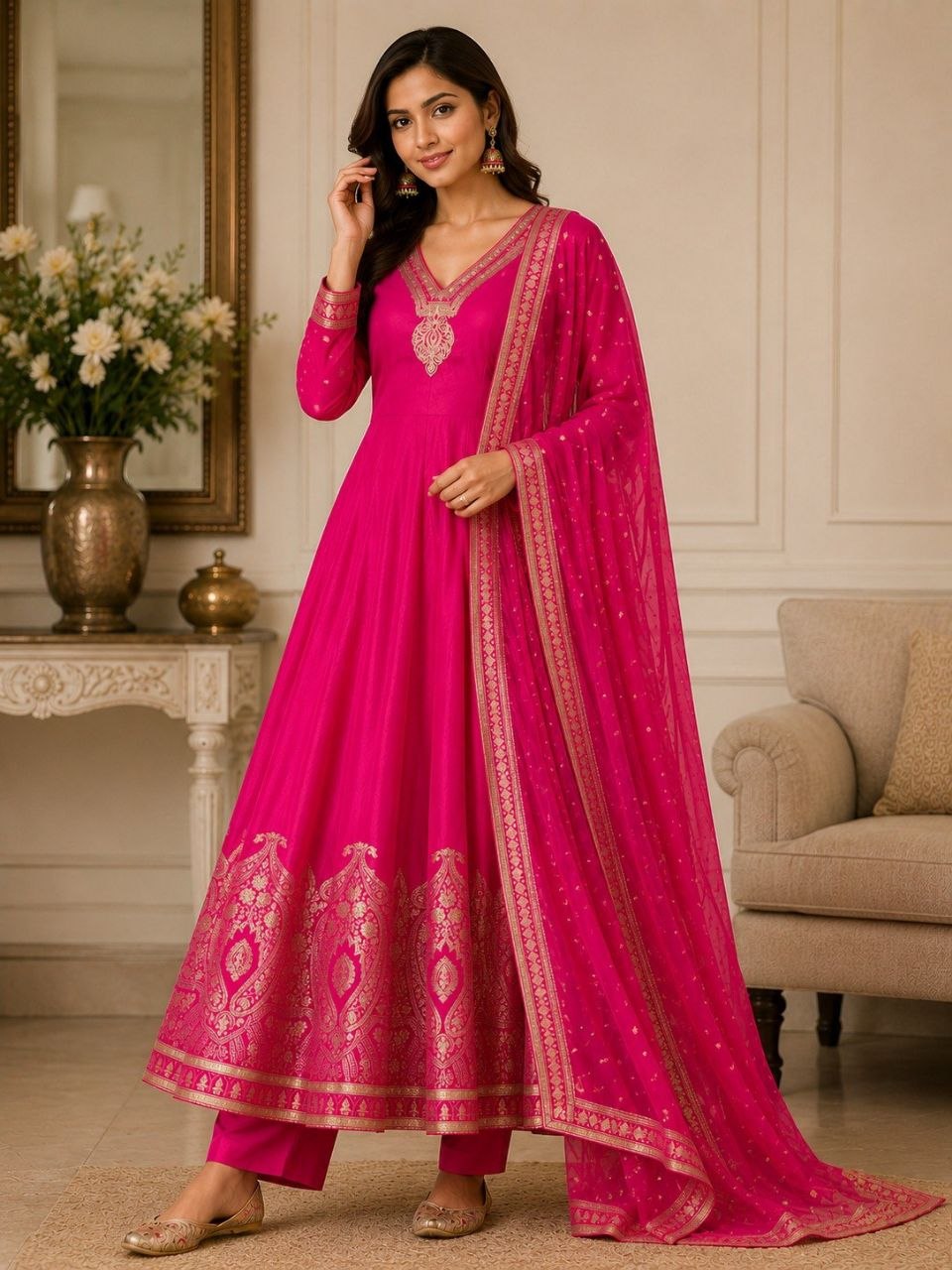 Designer Embroidered Anarkali Suit Set with Dupatta – Festive Ethnic Wear