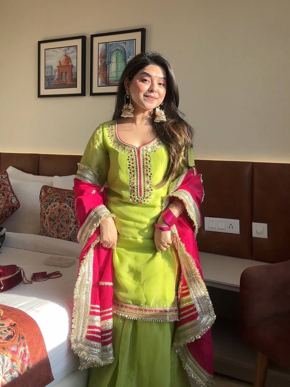 Designer Embroidered Pakistani Suit Set with Sharara & Dupatta