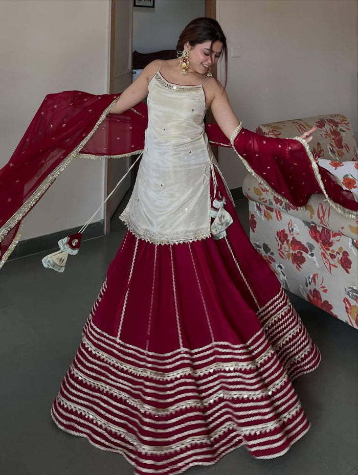 Designer Maroon & Ivory Embroidered Lehenga Choli Set with Dupatta