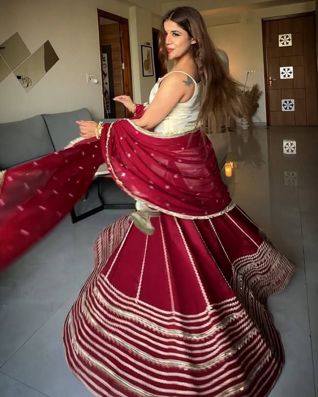 Designer Maroon & Ivory Embroidered Lehenga Choli Set with Dupatta