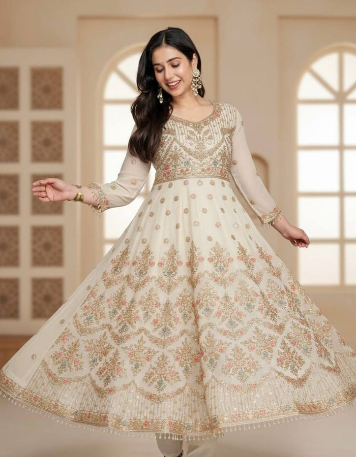Premium Designer Embroidered Anarkali Gown | Heavy Floral Sequence & Thread Work | Festive Ethnic Wear