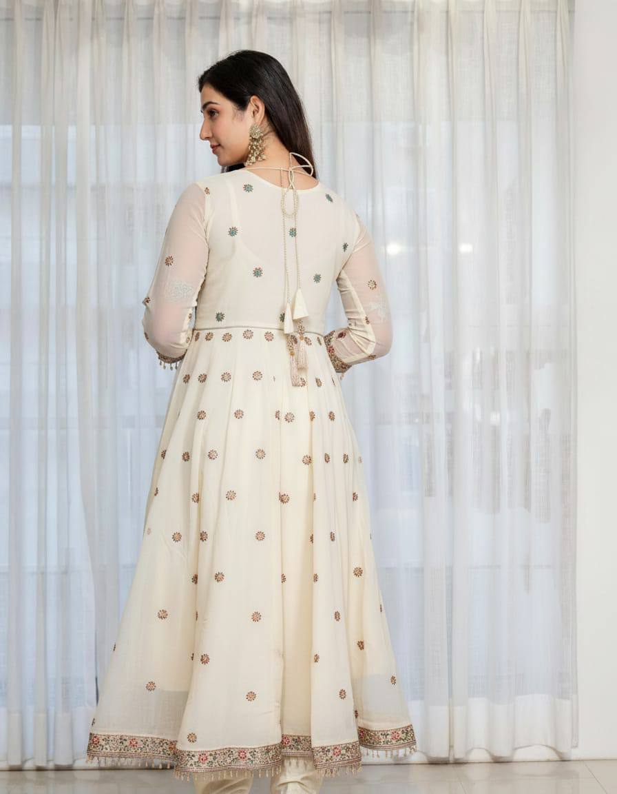 Premium Designer Embroidered Anarkali Gown | Heavy Floral Sequence & Thread Work | Festive Ethnic Wear