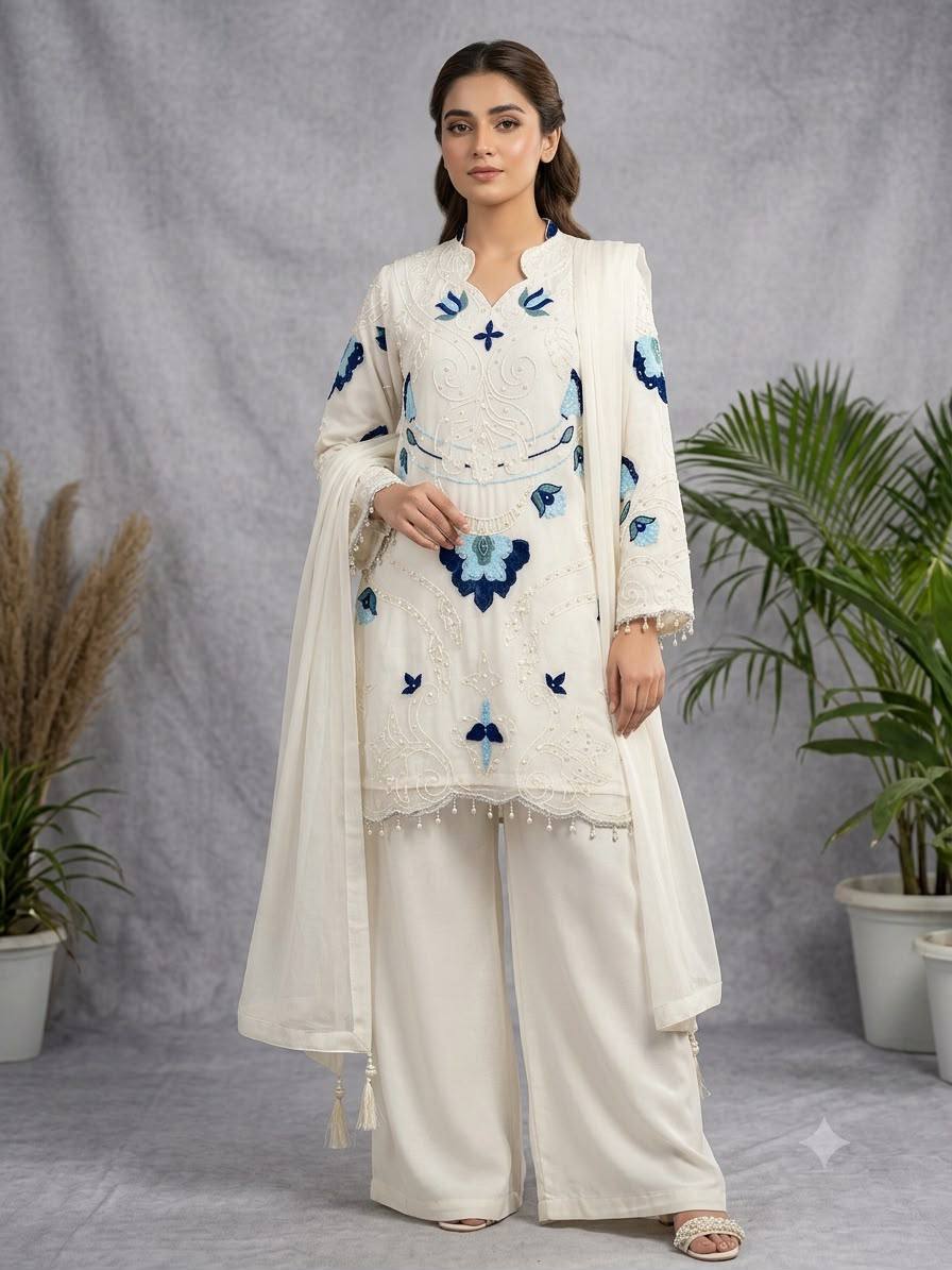 Designer Embroidered Kurta Palazzo Set with Dupatta