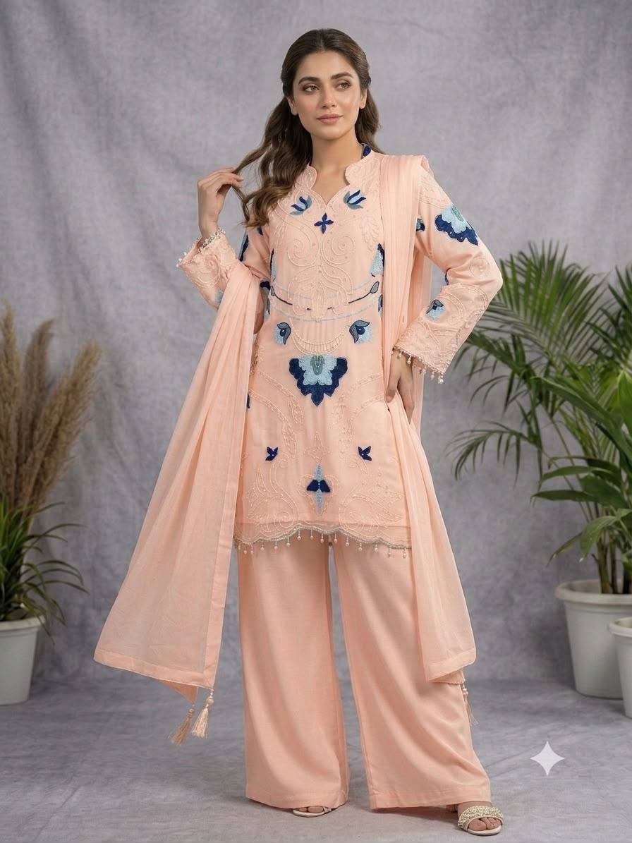 Designer Embroidered Kurta Palazzo Set with Dupatta