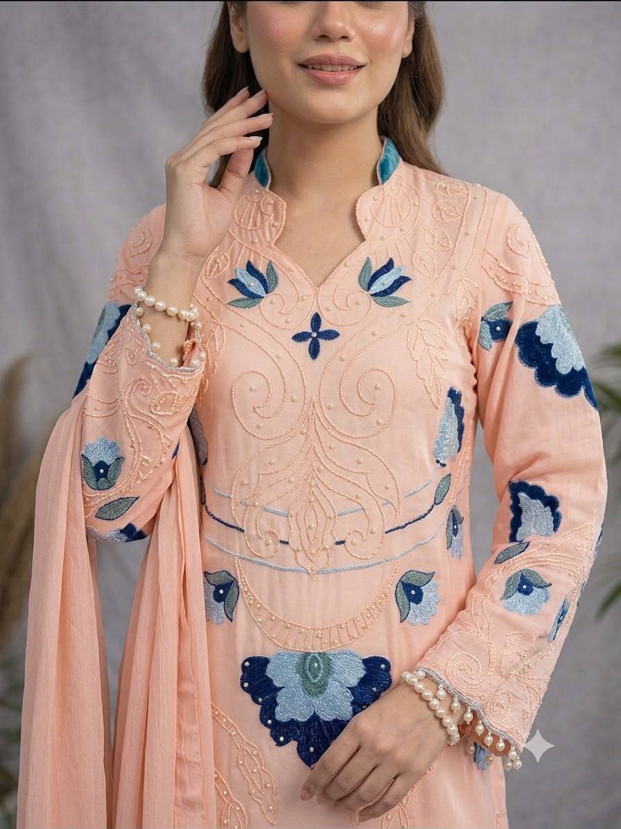 Designer Embroidered Kurta Palazzo Set with Dupatta