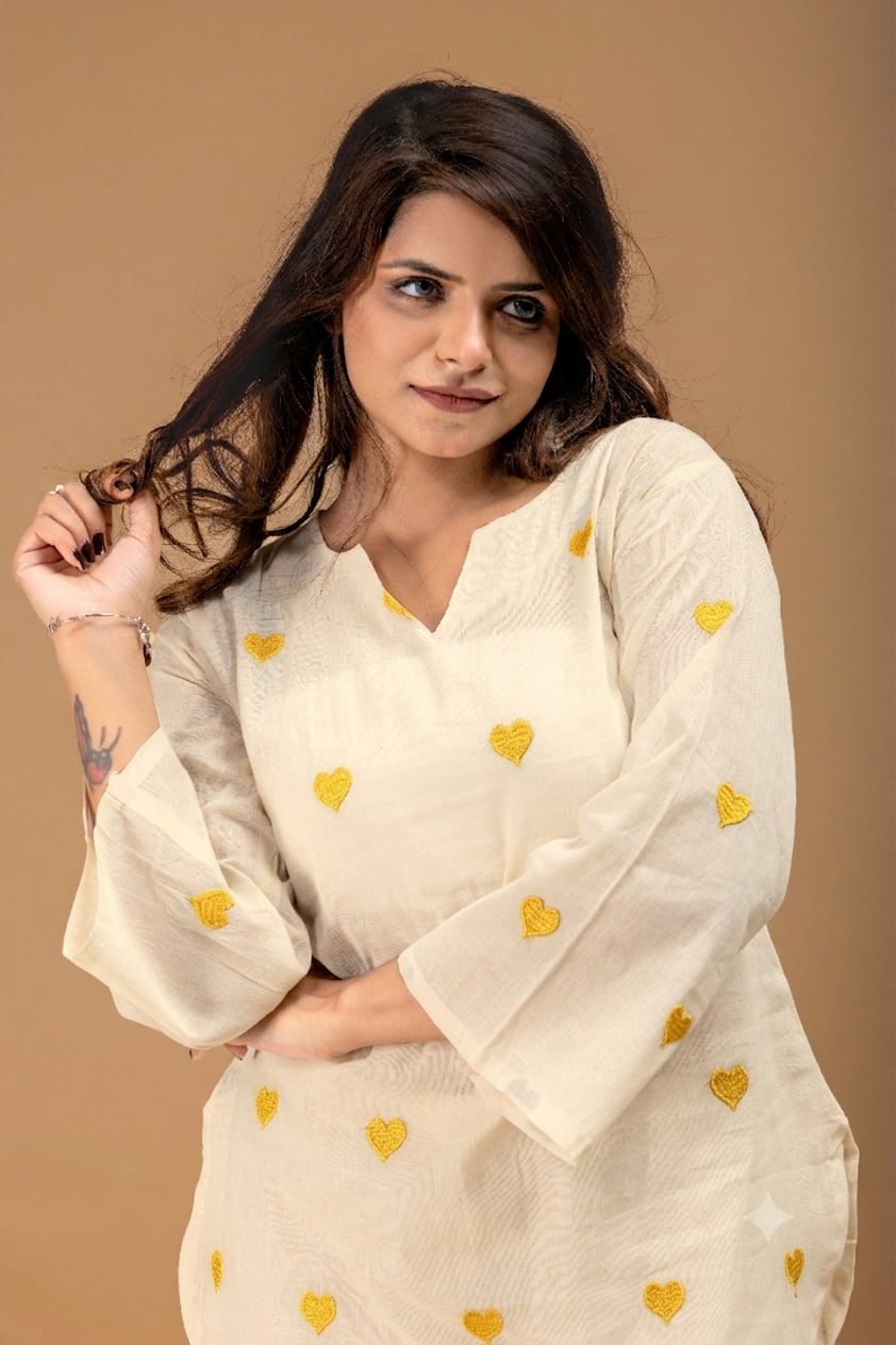 Heart Embroidered Cotton Style Kurta Palazzo Set for Women