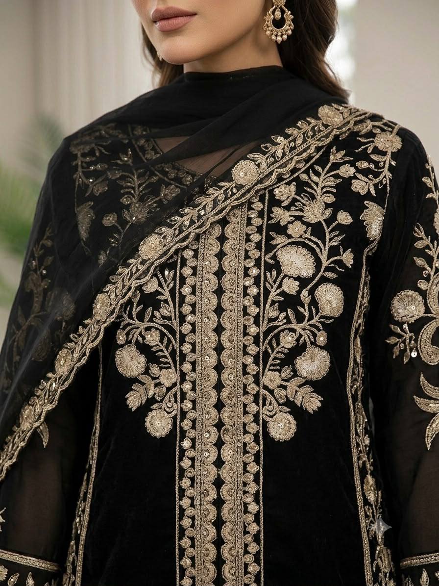 Women’s Embroidered Kurta Palazzo & Dupatta Set