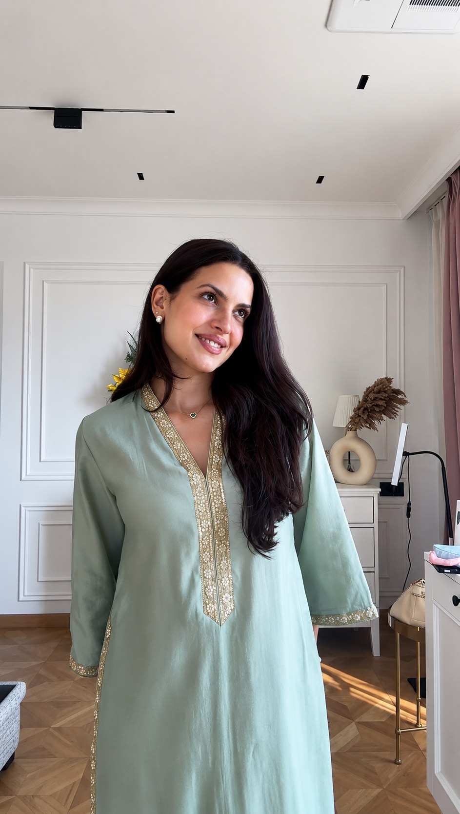 Designer Mint Green Embroidered Kurta Pant Dupatta Set