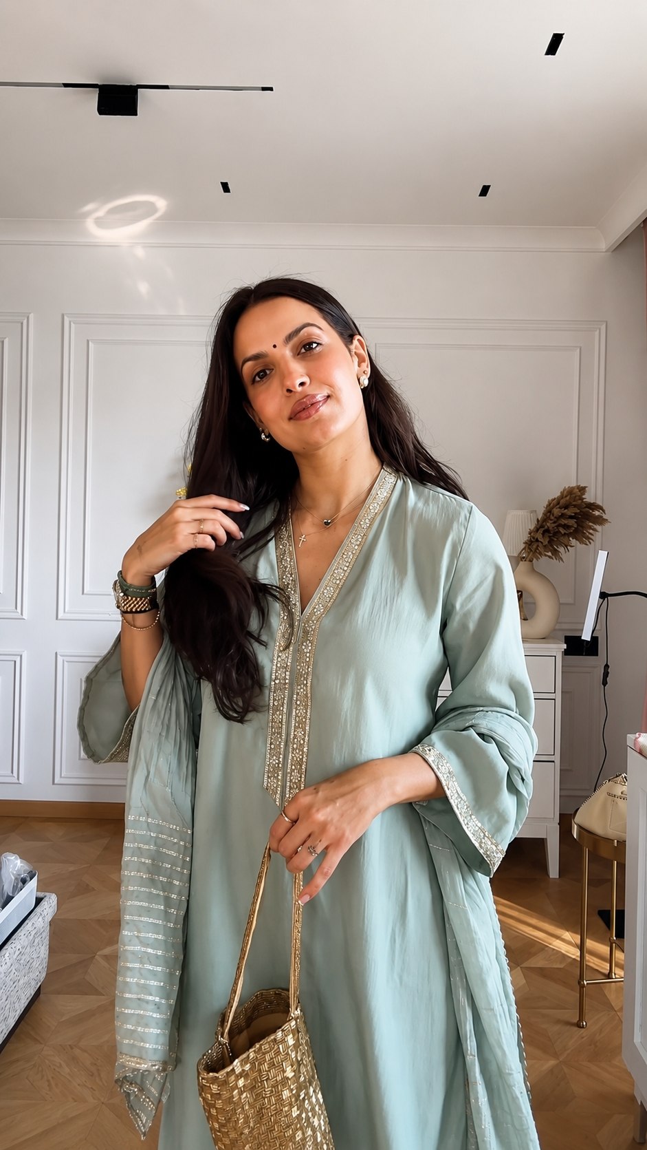 Designer Mint Green Embroidered Kurta Pant Dupatta Set