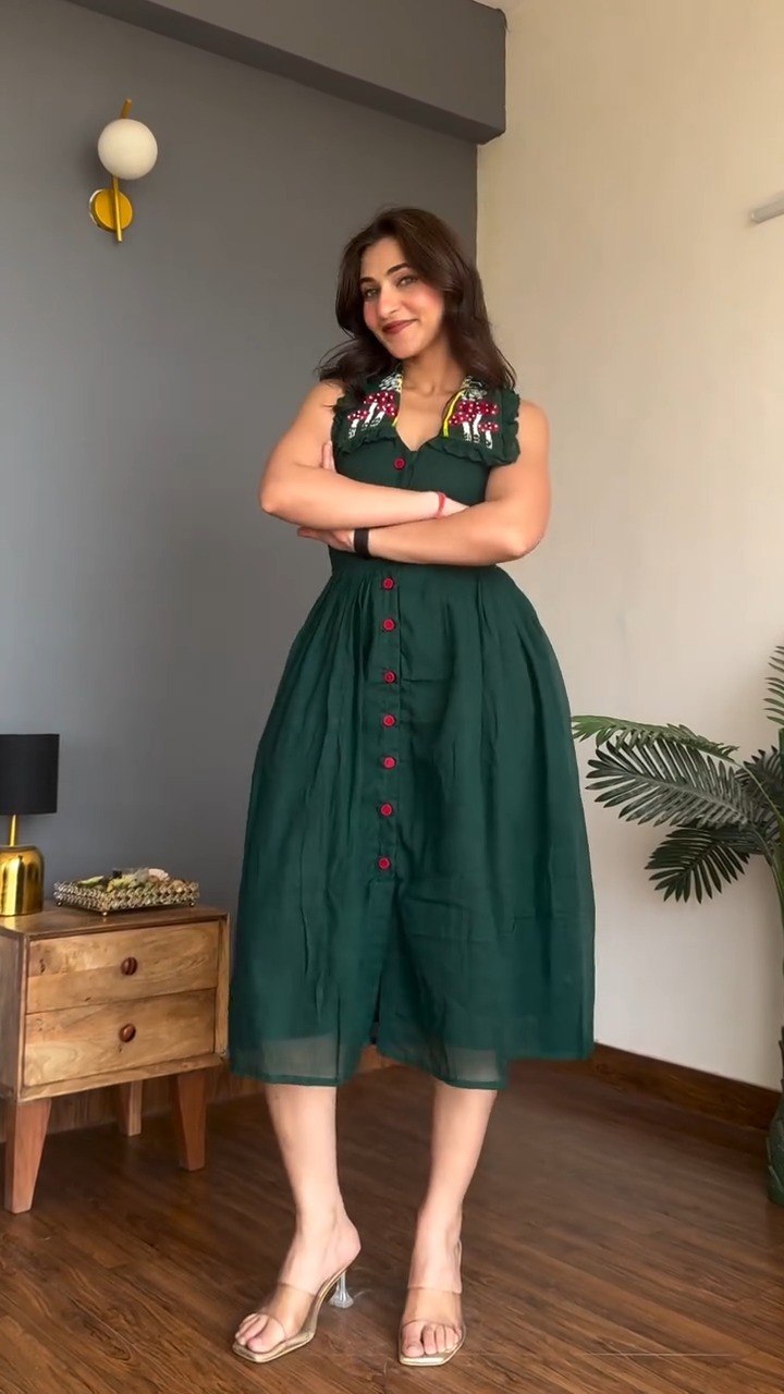 Vintage Floral Embroidered Collar Button Front Midi Dress