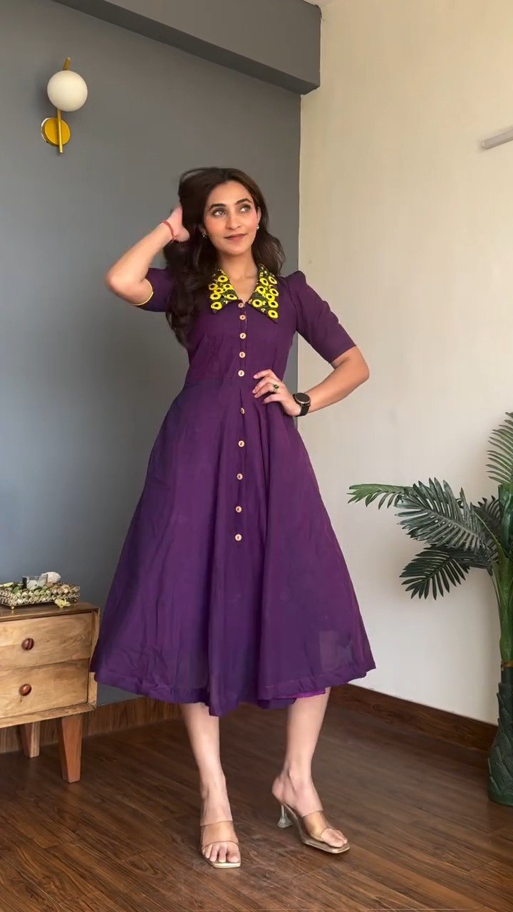 Vintage Floral Embroidered Collar Button Front Midi Dress