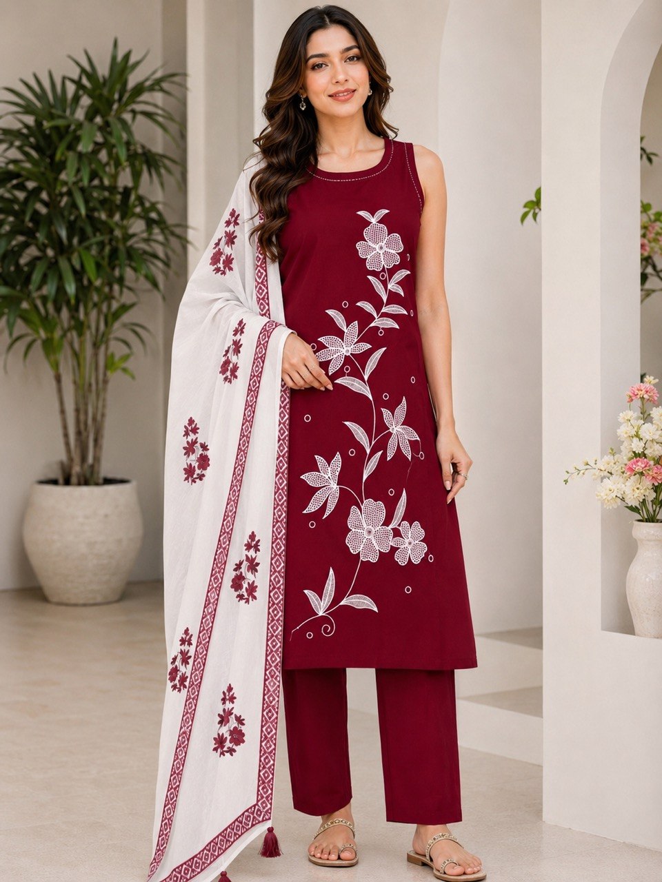 Designer Floral Embroidered Straight Kurta Pant Dupatta Set for Women | Elegant Ethnic 3 Piece Suit