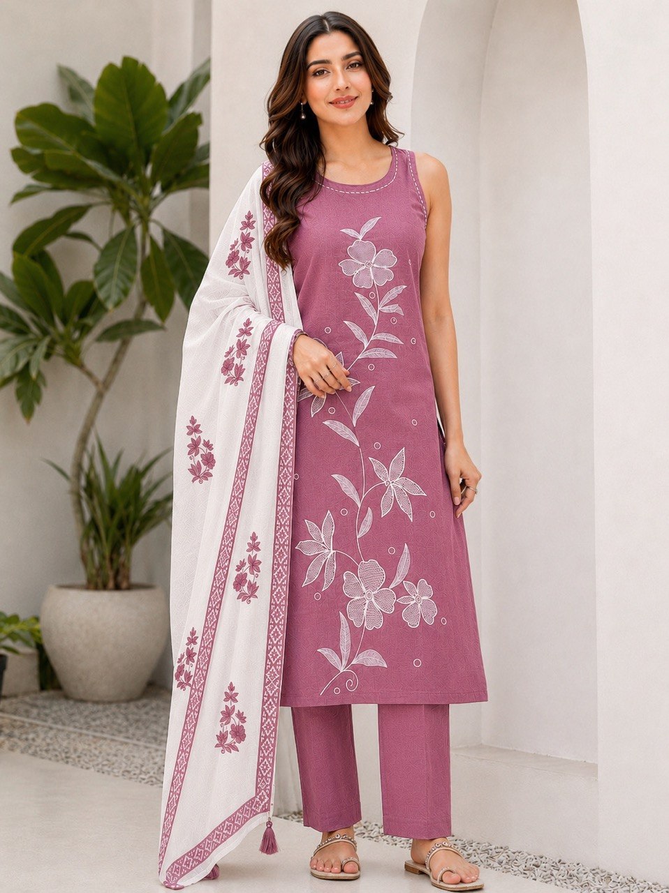 Designer Floral Embroidered Straight Kurta Pant Dupatta Set for Women | Elegant Ethnic 3 Piece Suit