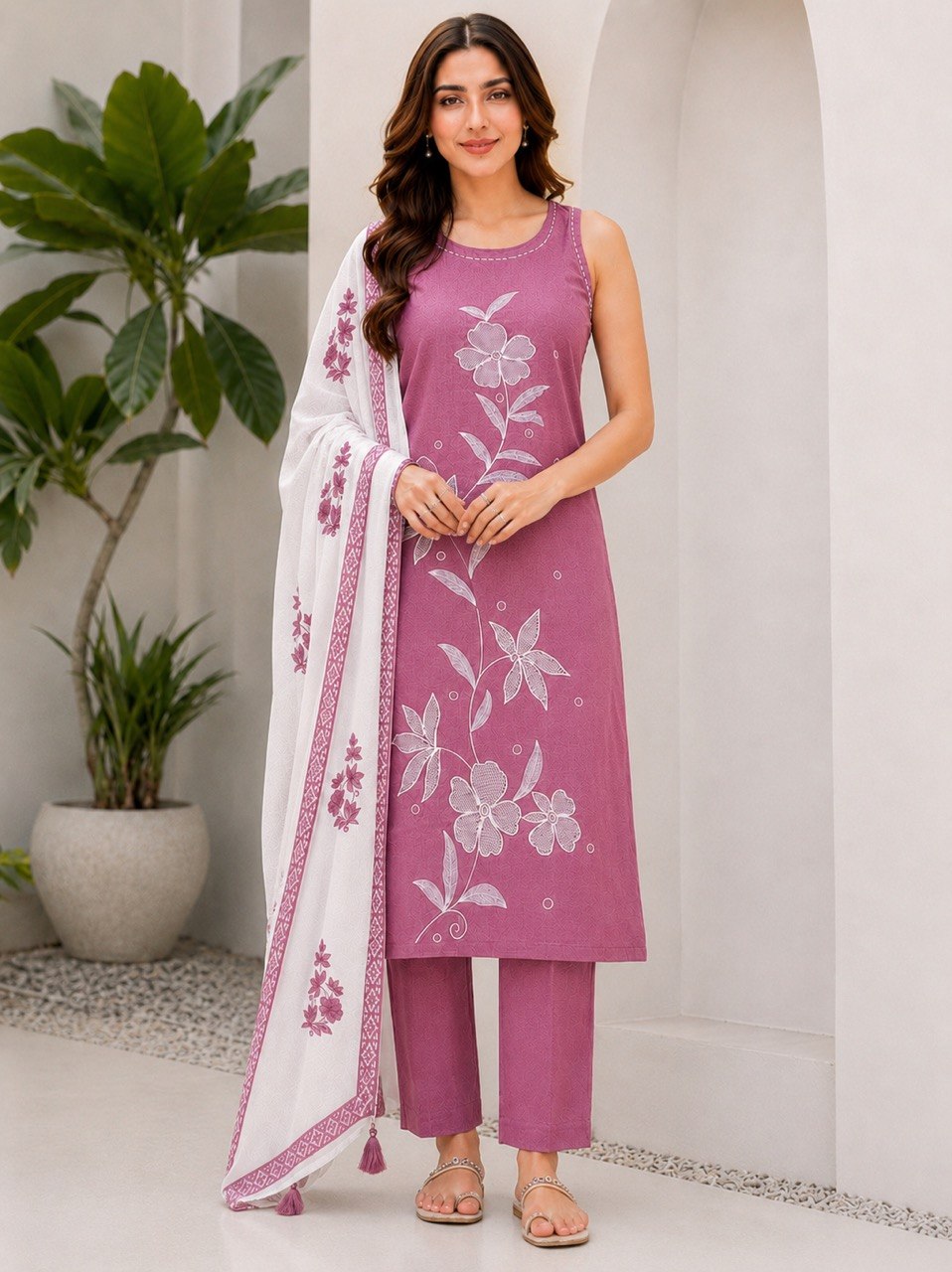 Designer Floral Embroidered Straight Kurta Pant Dupatta Set for Women | Elegant Ethnic 3 Piece Suit