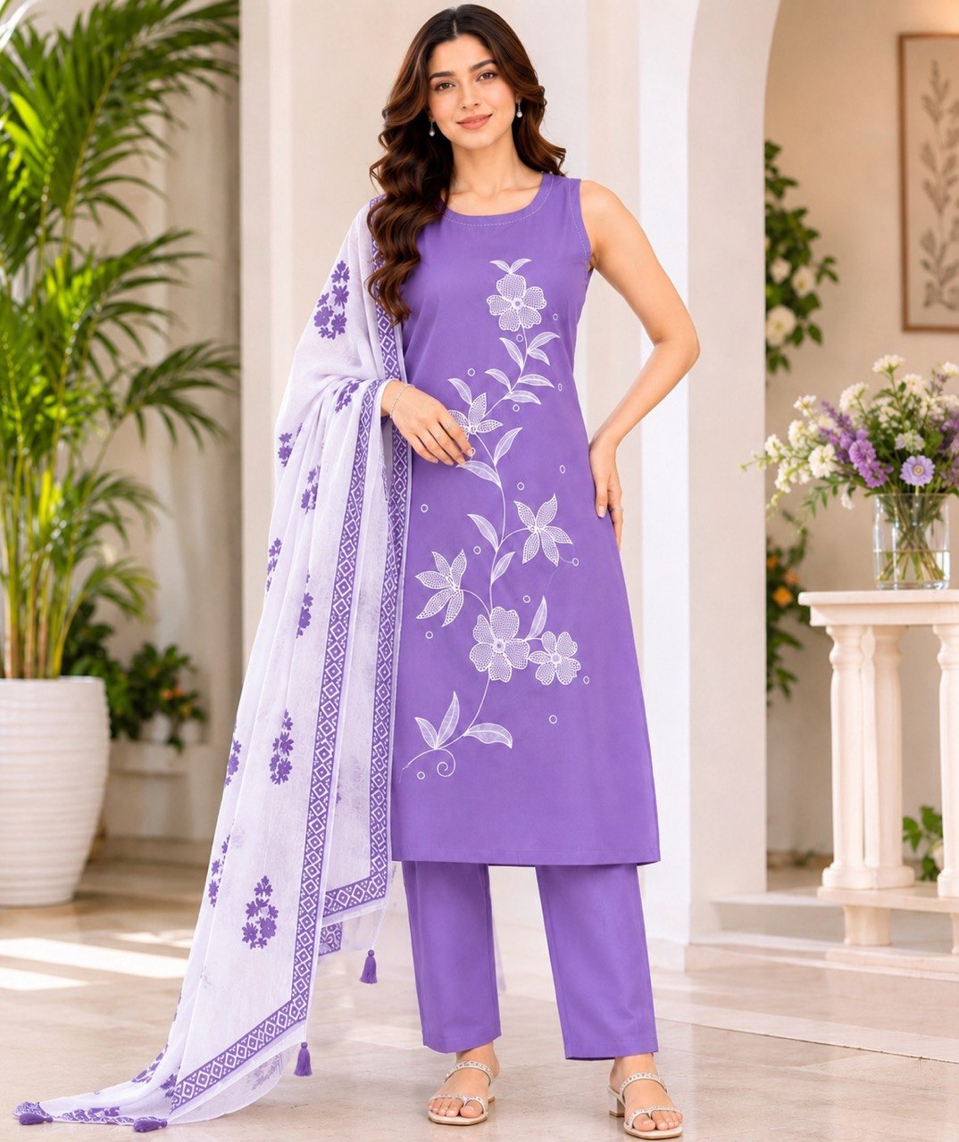 Designer Floral Embroidered Straight Kurta Pant Dupatta Set for Women | Elegant Ethnic 3 Piece Suit