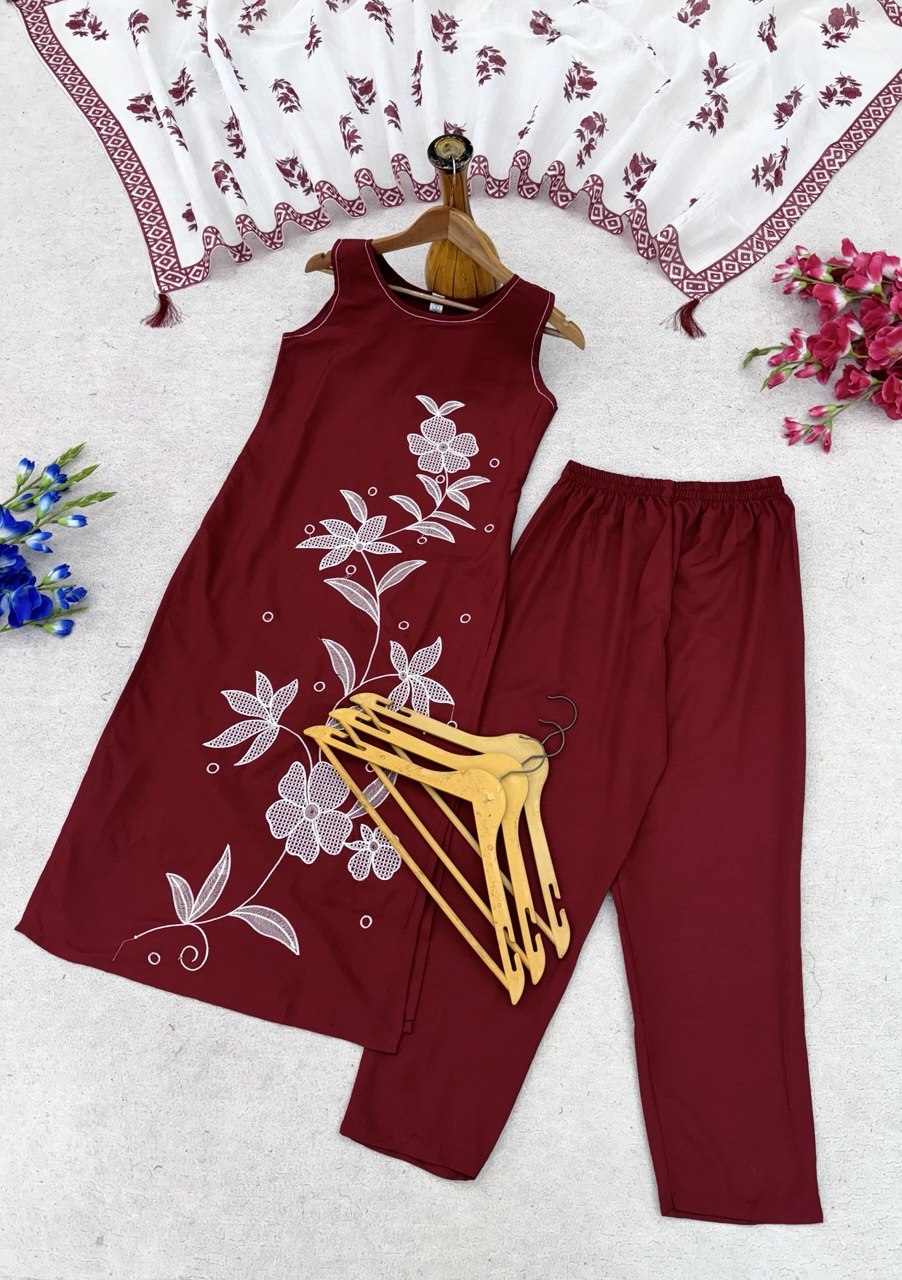 Designer Floral Embroidered Straight Kurta Pant Dupatta Set for Women | Elegant Ethnic 3 Piece Suit