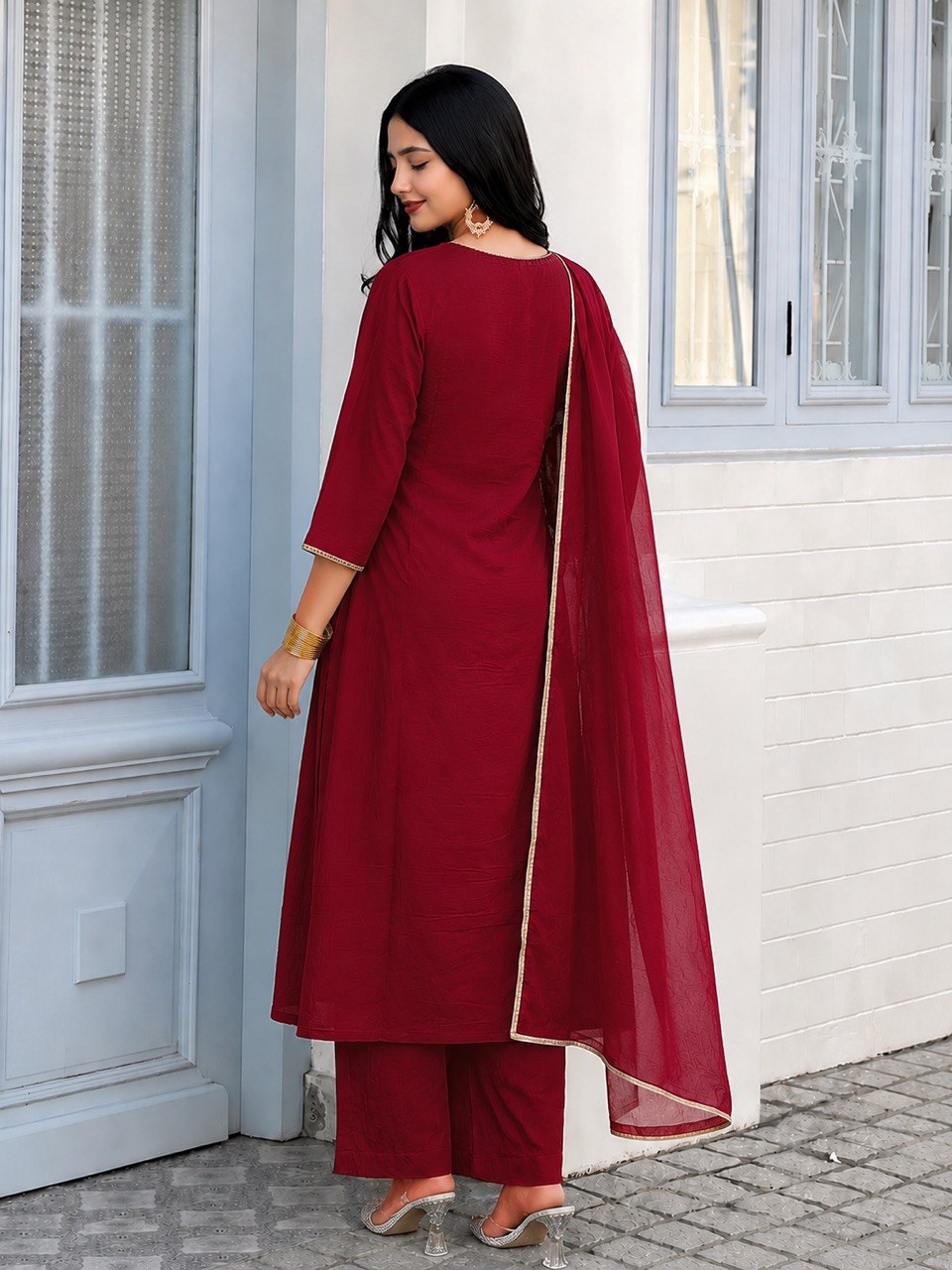 Designer Embroidered Kurta Pant Dupatta Set | Floral Embroidery Ethnic Suit Set