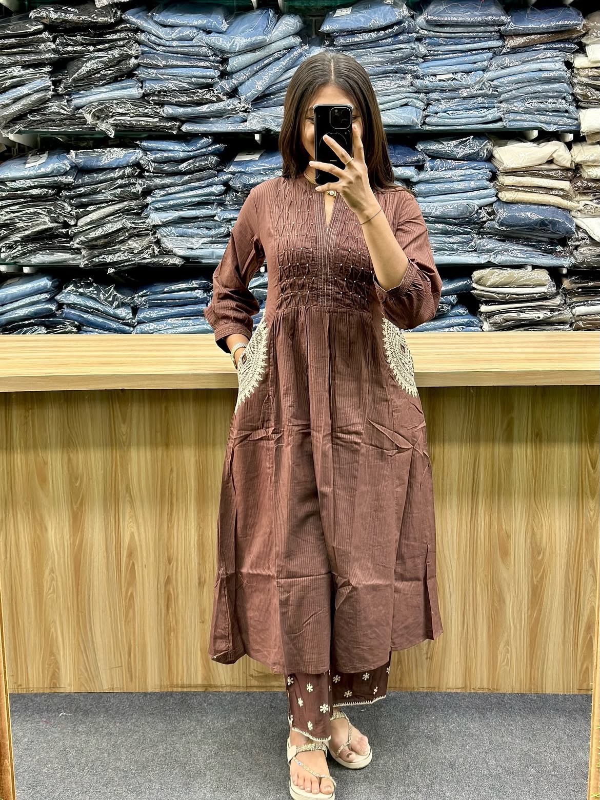 Designer Embroidered Cotton-Style Anarkali Kurta Pant Dupatta 3 Piece Suit Set